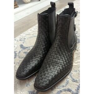 The Rolls Boot Woven Black Leather Double Monk Strap Handmade Men Shoe 44 US 11